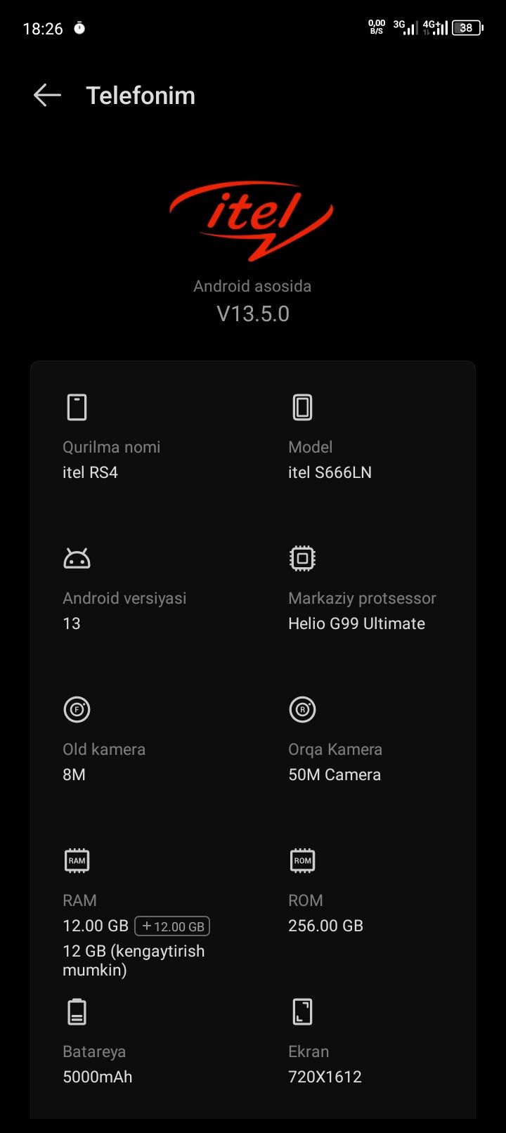 Itel RS4 yangi smartfon
