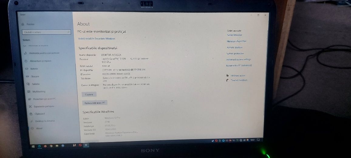 Vând sony vaio 8 GB ram i7