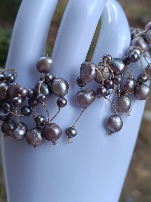 Bratara elastica din cu perle naturale de cultura, culoare gri metal