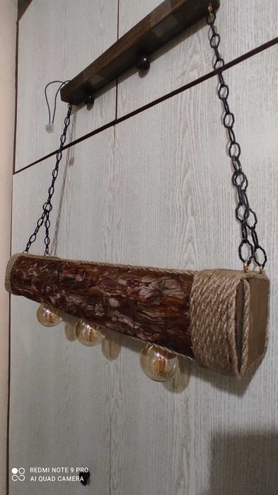 Уникален Дървен полилей с БОРОВА кора, ръчна изработка последна бройка