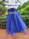 Rochie ocazie 4 / 5 ani, albastra, crinolina, strasuri, nunta, botez