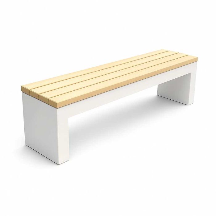 Banca stradala din beton cu marmura alba, sezut din  stejar 150 cm