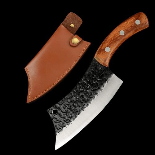 Cutit japonez, forjat manual, 26 cm, husa piele