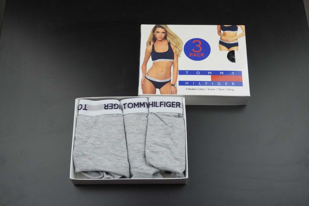 Set dama Tommy Hilfiger 3 piese XXL ALB & NEGRU