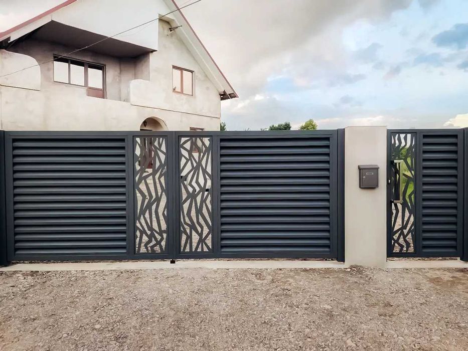 Porti si gard,balustrade:fier forjat,sipca tip jaluzea,tabla traforata