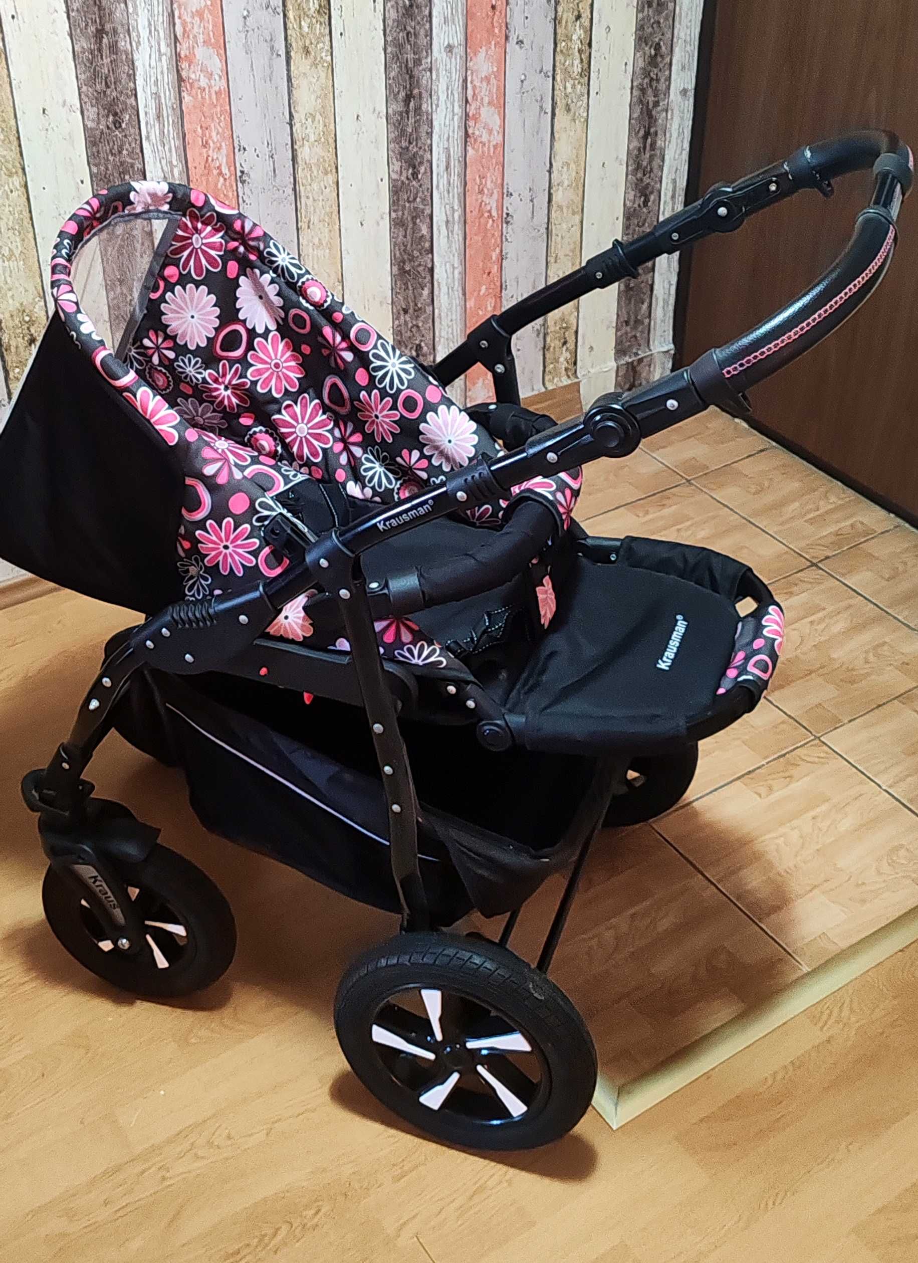 Carucior Krausman Copii Bebe 3 in 1 - Kraus Clasic Black Pink