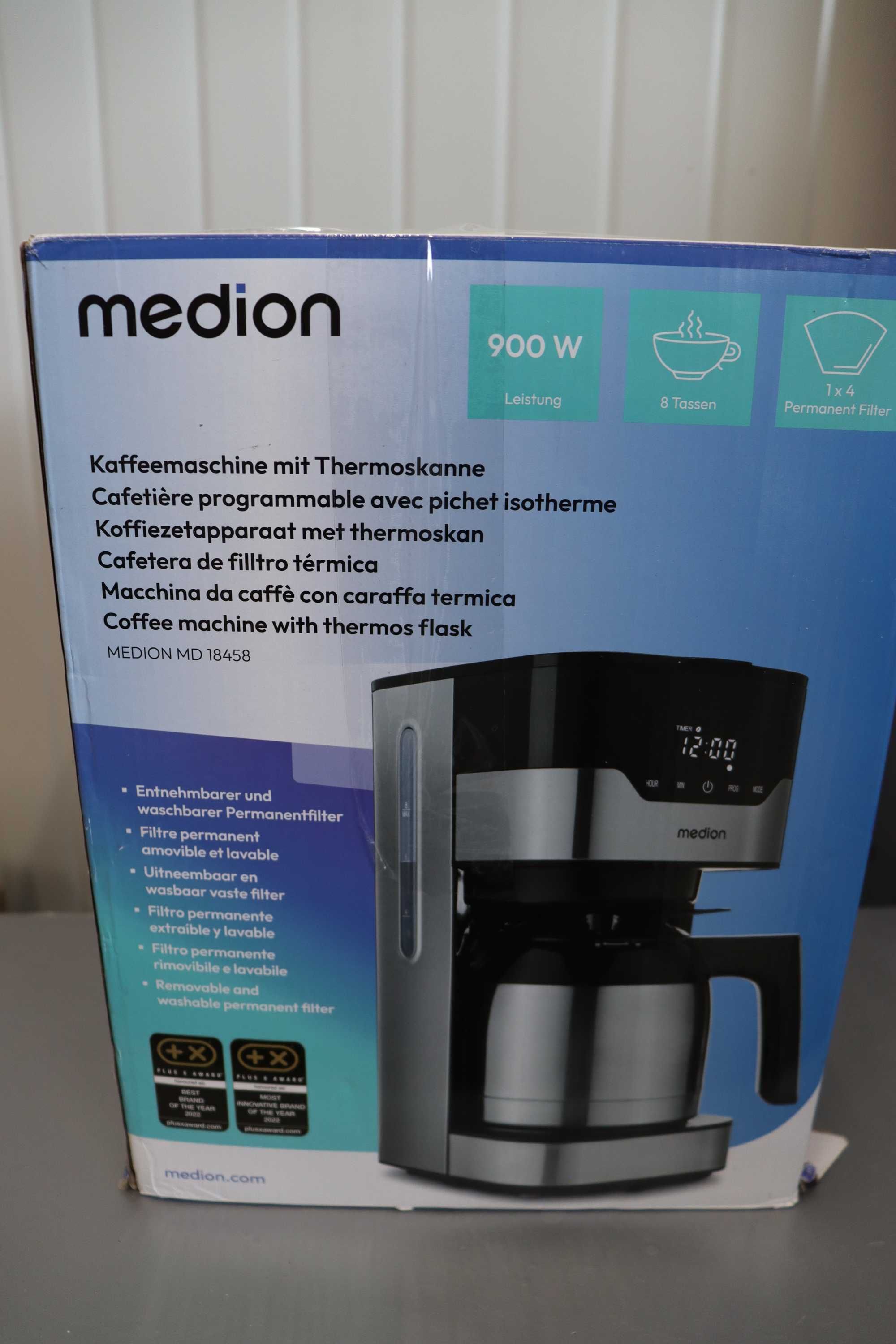 Шварц Кафе машина MEDION с термос и таймер 8-10 чаши, 1,2L, 900W
