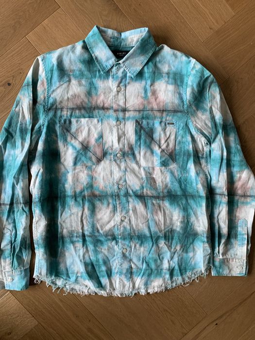 Риза Amiri Blue Watercolor Plaid, M размер