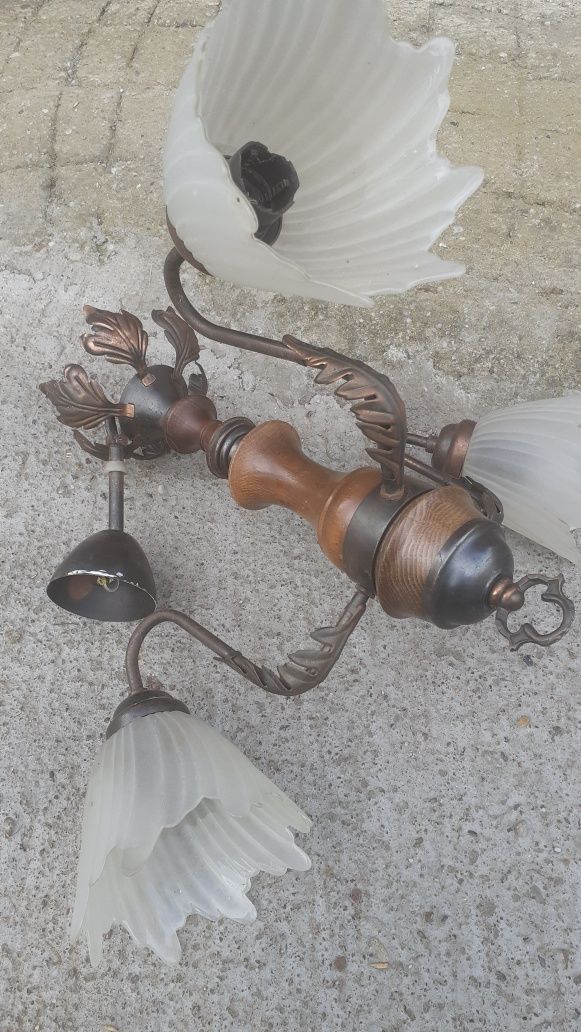 Candelabru lustra vintage lemn