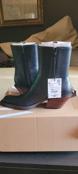 Ghete damă ZARA, Botine Cowboy Piele Negre 36