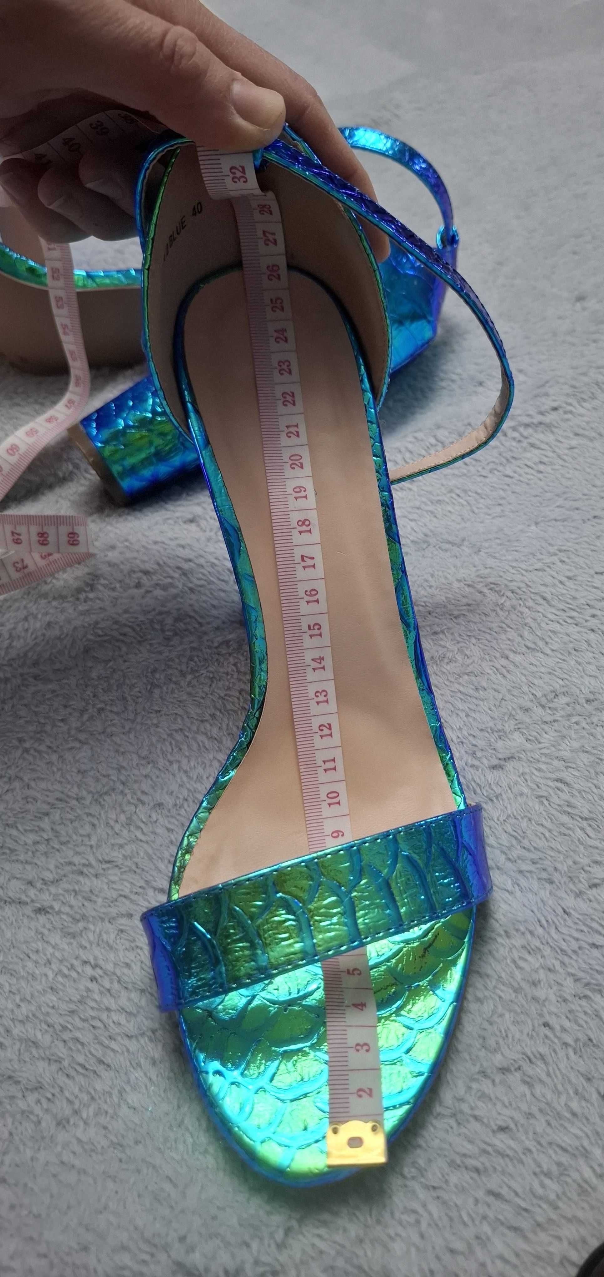 Sandale cu toc gros, albastru, 40, Sweet Shoes