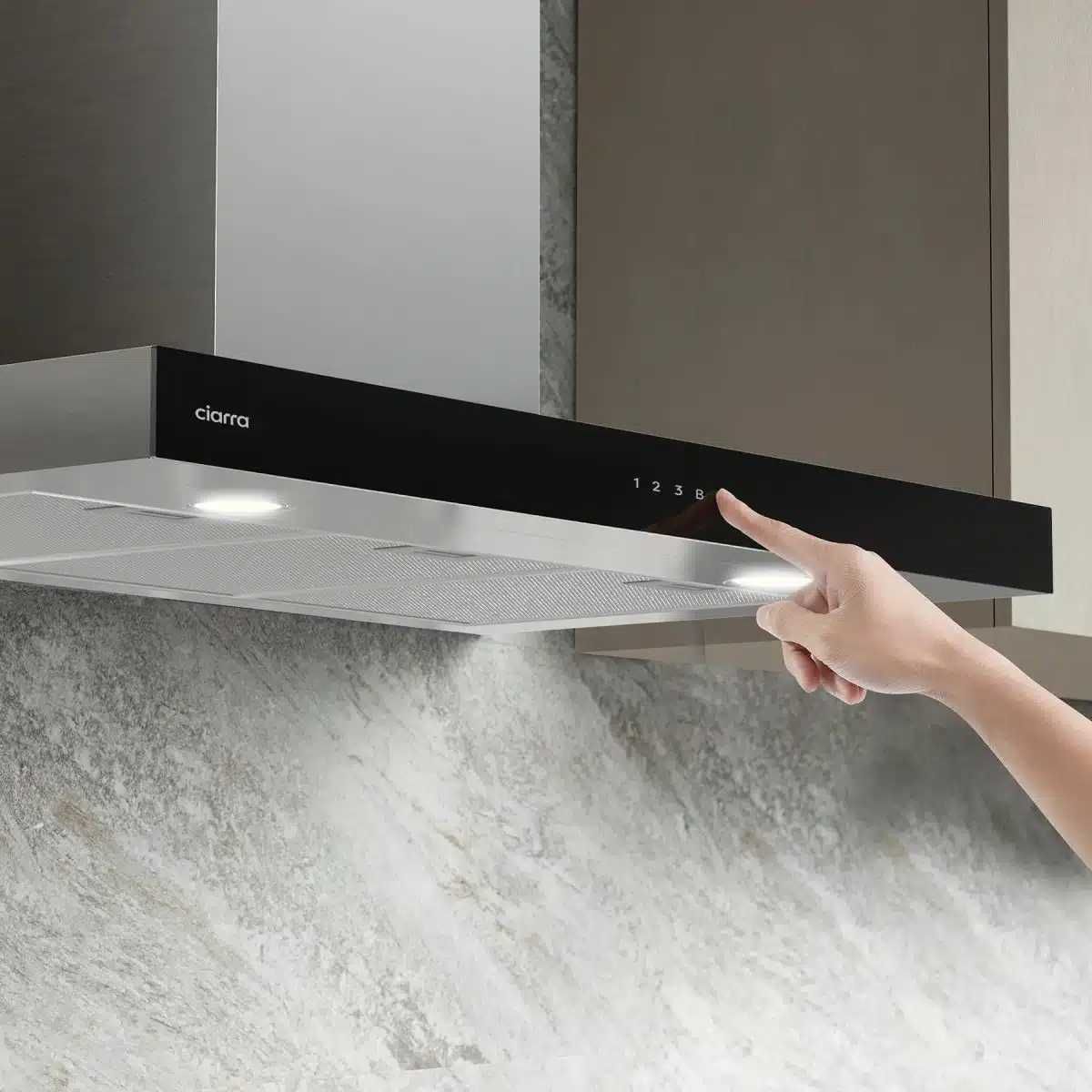 Hota de perete tip T, Ciarra, CBCS9102-OW, 650 m³/h, 90 cm, inox