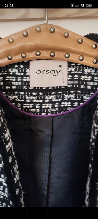 Paltonaș elegant Orsay, negru cu alb, stil Chanel, amestec de lână