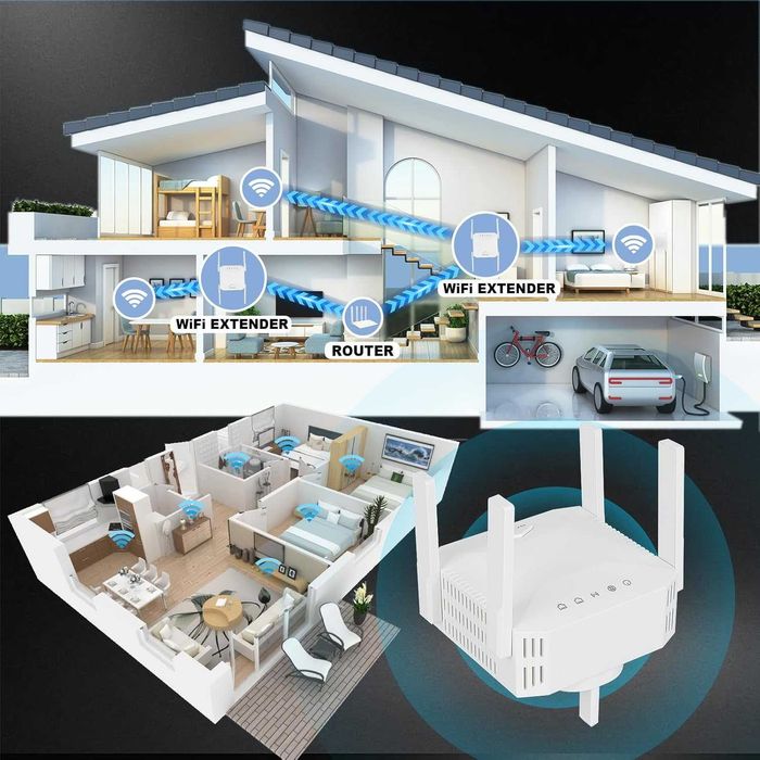WiFi усилвател, 1200Mbps WiFi ретранслатор Ethernet порт, 2.4GHz/5GHz