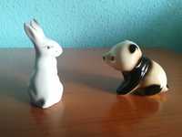 Suvenir figurine ceramica urs panda in miniatura si iepuras