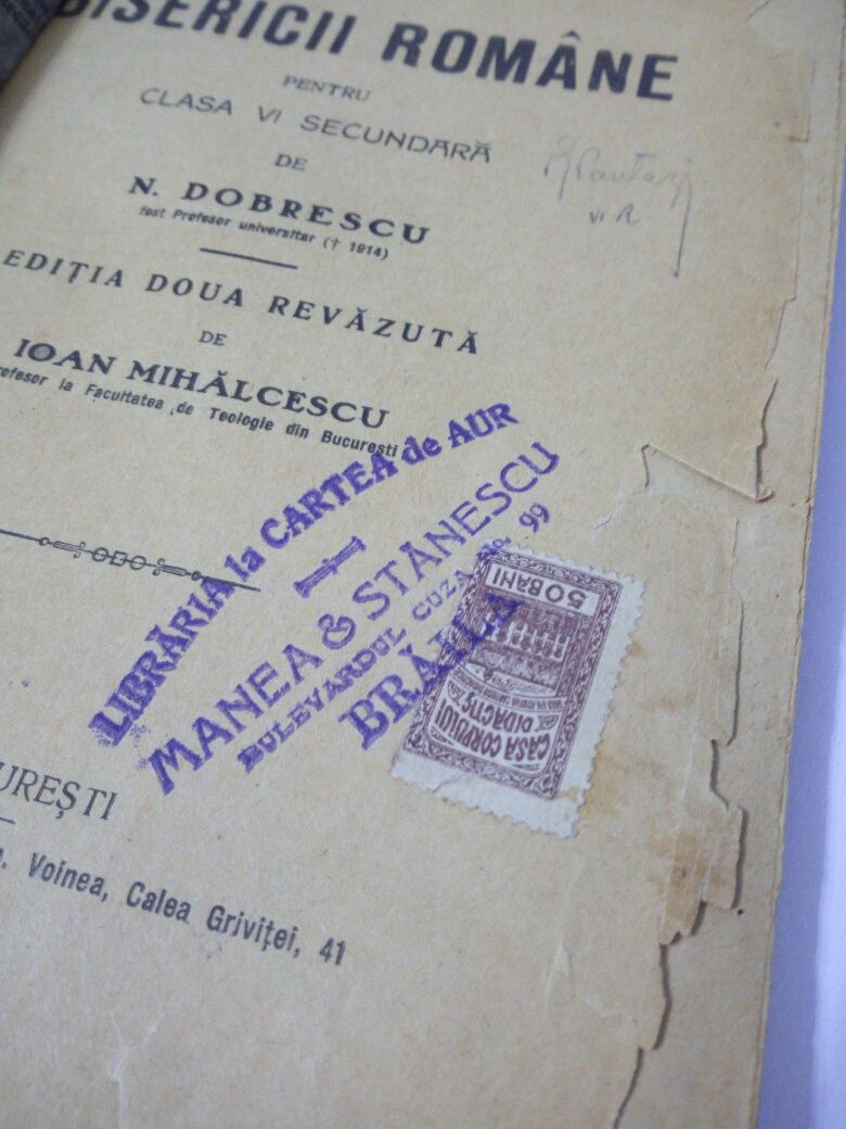 Manual vechi din perioada Regalista,CL a6a,Istoria Biserici,1920