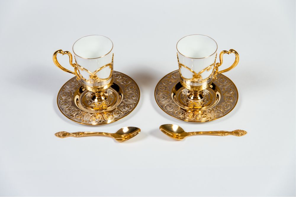 Чайный набор с покрытием из золота 999 пробы
