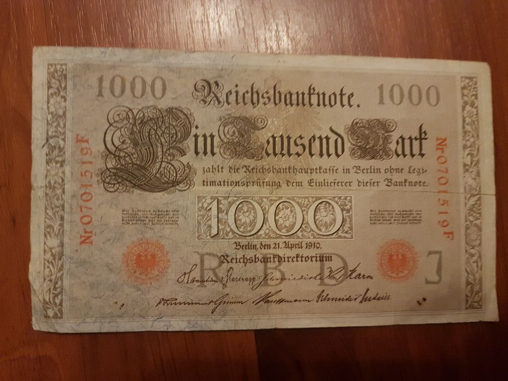 Bancnotă de colecție 1000 mark 1910   PREȚ NEGOCIABIL!!!