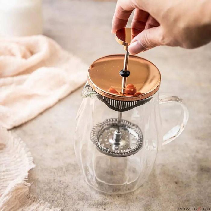 Infuzor, aparat din sticla cu piston pentru cafea, ceai, culoare