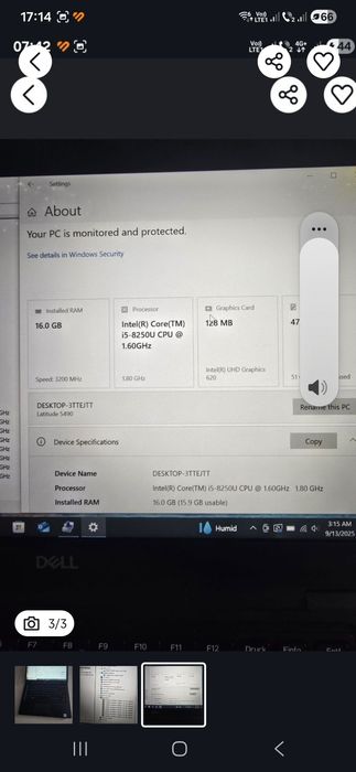 Laptop Dell 5490, i5-8250, ram 16gb, ssd 512gb, bat 3 ore