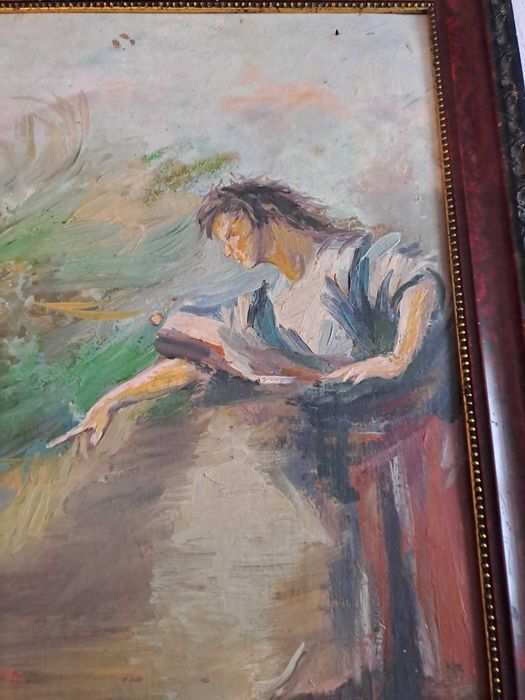 tablou pictura veche pe lemn 46/52 cm