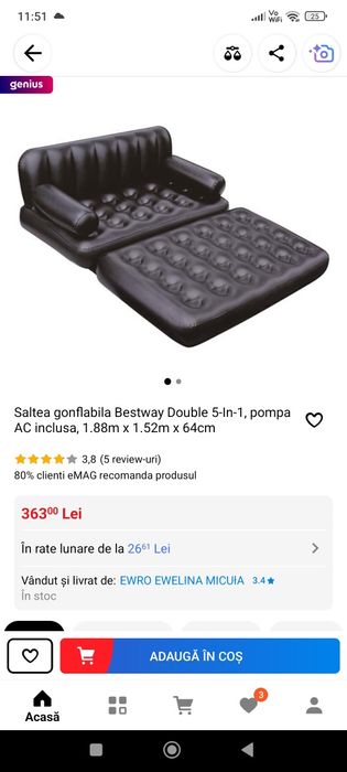 Saltea gonflabila Bestway Double 5-In-1, pompa AC inclusa, 1.88m x 1.5