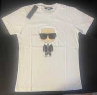 Мъжка нова Тениска с етикети Karl Lagerfeld в бяло.