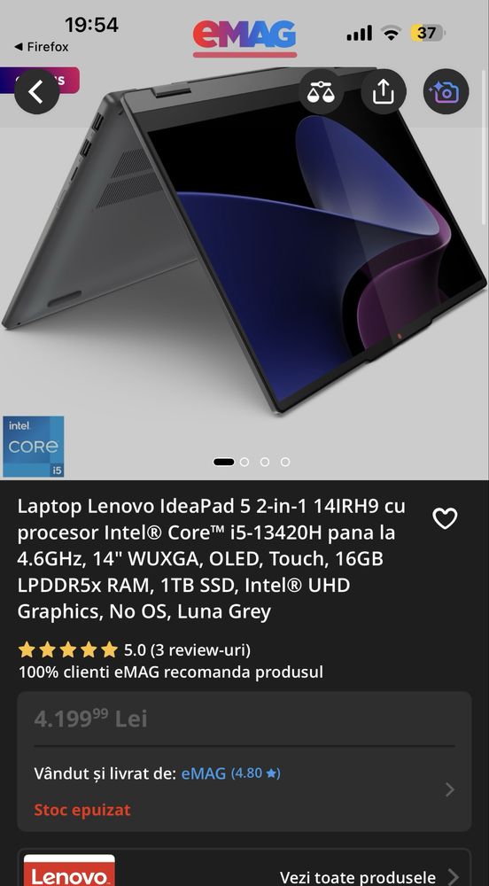 Laptop OLED i5-13420H NOU GARANTI 20 LUNI Yoga IdeaPad5 2-1 PEN DDR5