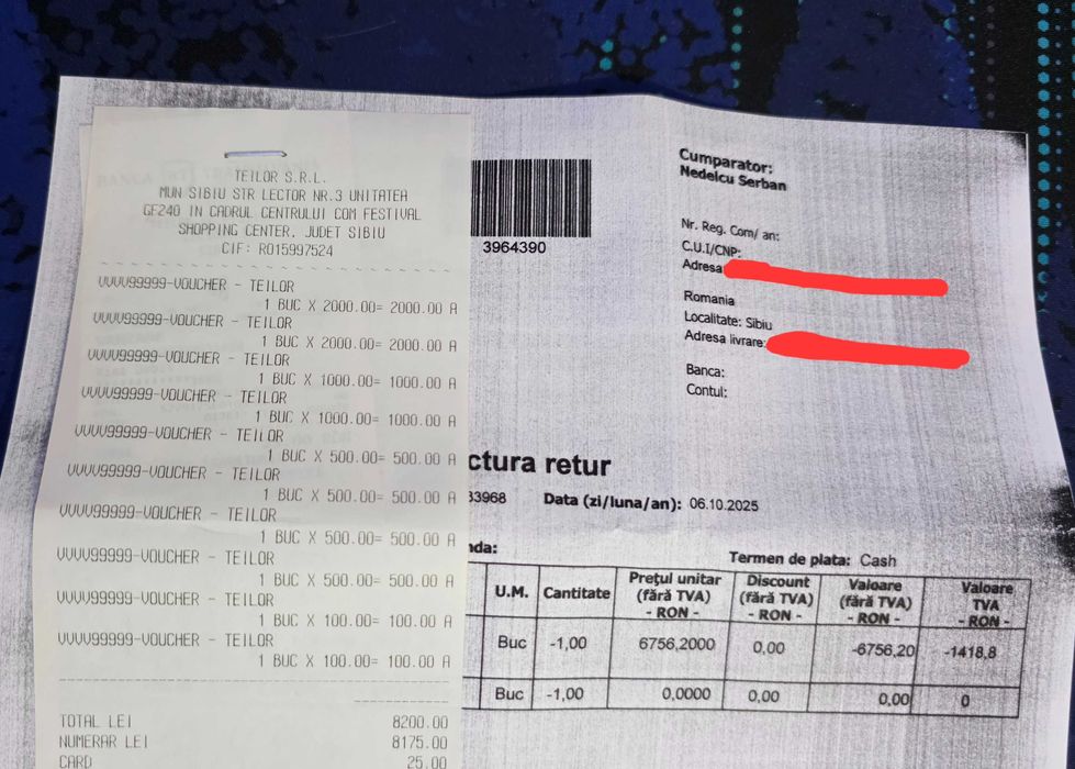 Gift card Teilor 2000RON - 10% reducere - numai predare personala