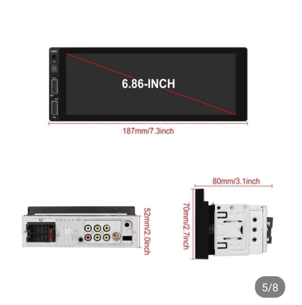 Мултимедия 1 din за кола с 6,8” дисплей, Carplay, Waze, Bluetooth