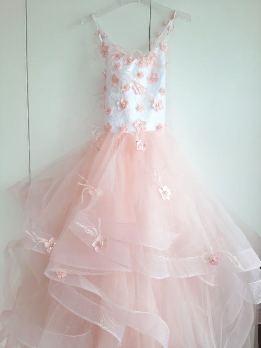 Rochie petrecere roz organza florale