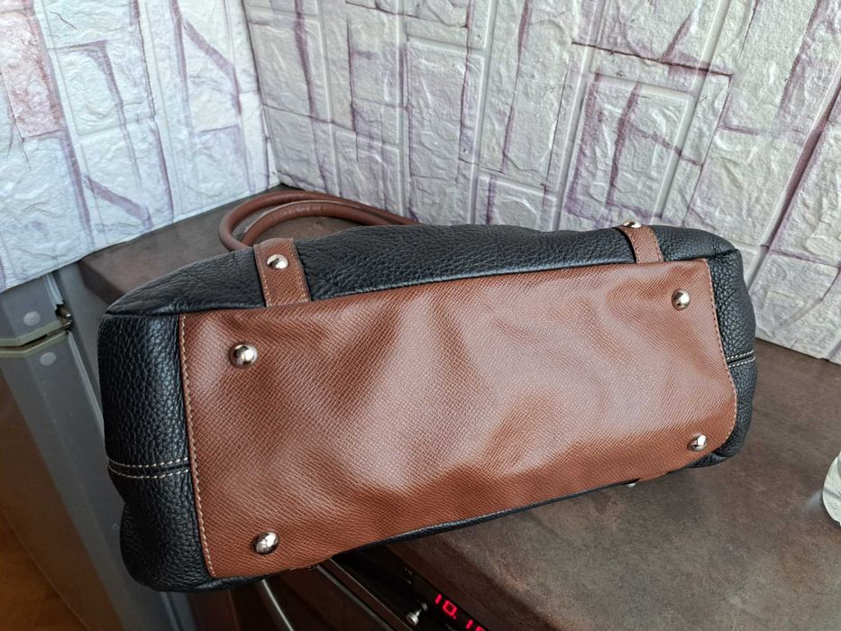 дамска чанта,TIGNANELLO,черна/кафява торба-естествена кожа