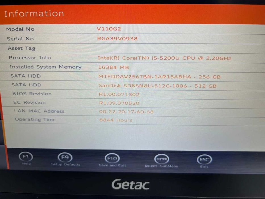 Laptop SH GETAC Fully Rugged i5-5200U M2 512gb+256gb 16GB Ram Touch