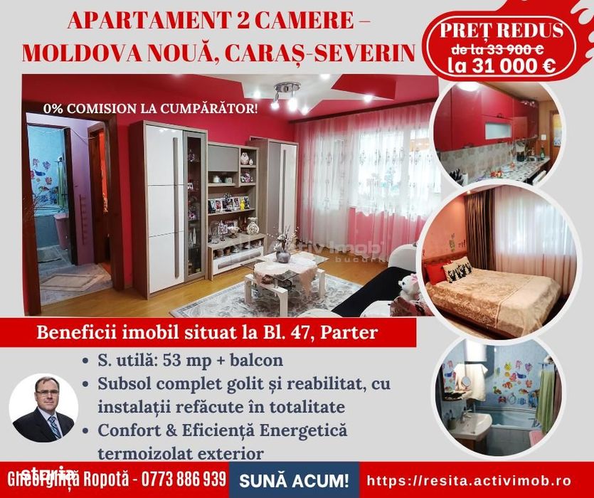 Apartament 2 Cam. Semidecomandate – Moldova NouaCS
