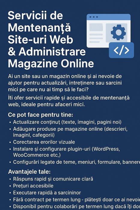 Servicii de Mentenanță Site-uri Web & Administrare Magazine Online