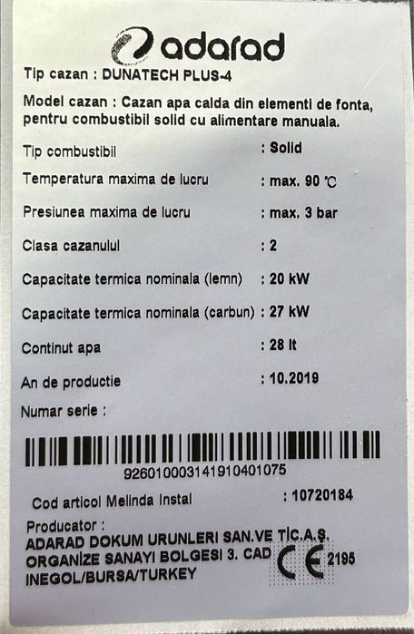 Vând centrală termica  fontă 20 kw