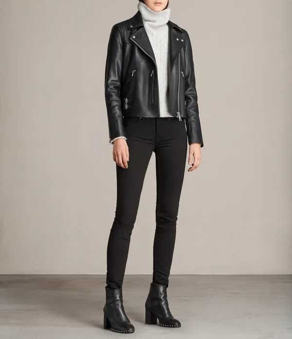 AllSaints Prescott Дамско Кожено яке Агнешка Кожа Черно Small UK 8