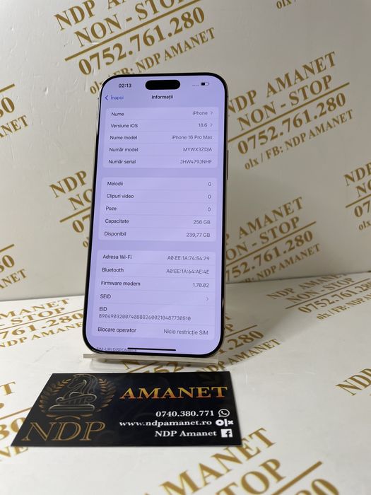 NDP Amanet Braila Iphone 16 Pro Max 256 gb (39394)