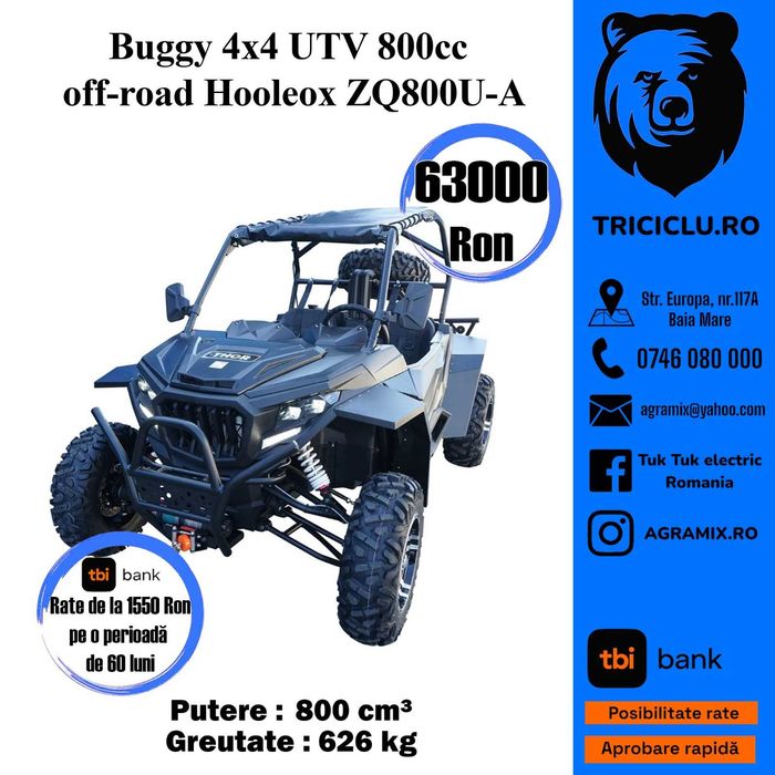 UTV 400cc 25 CP 4×2 / UTV BUGGY 4×4 800cc off-road HOOLEOX CIV INCLUS