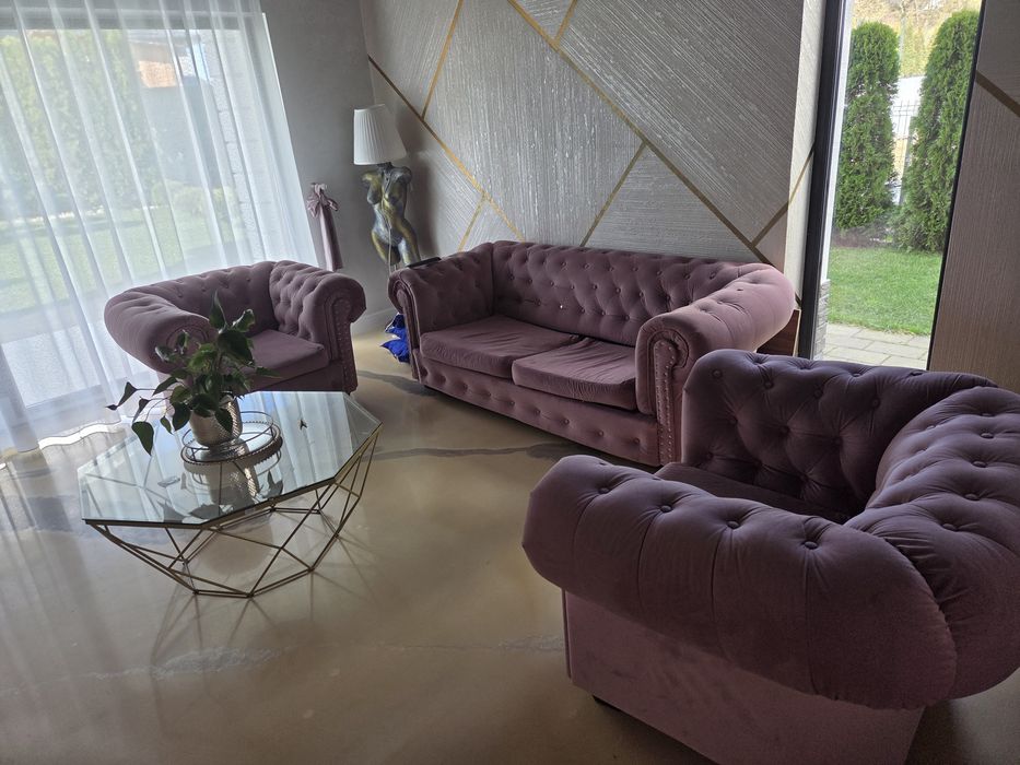 Set canapea cu 2 fotolii Chesterfield