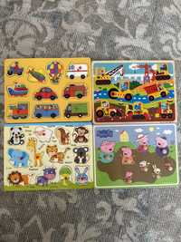 4 puzzle-uri cu piese din lemn