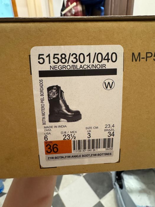 Боти Zara от естествена кожа с бродерия, 36 номер