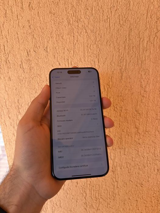 Vand iPhone 15 PRO MAX 1TB memorie 87% bateria