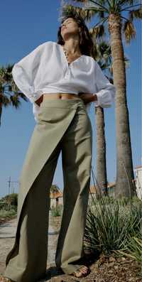 Широкие летние брюки с захлестом изо льна Zara