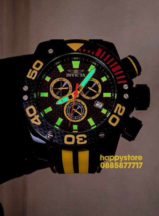 INVICTA Carbon Black/Yellow 52 mm, Инвикта нов ръчен часовник
