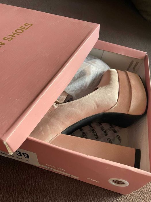 Дамски обувки, цвят пудра - сатен