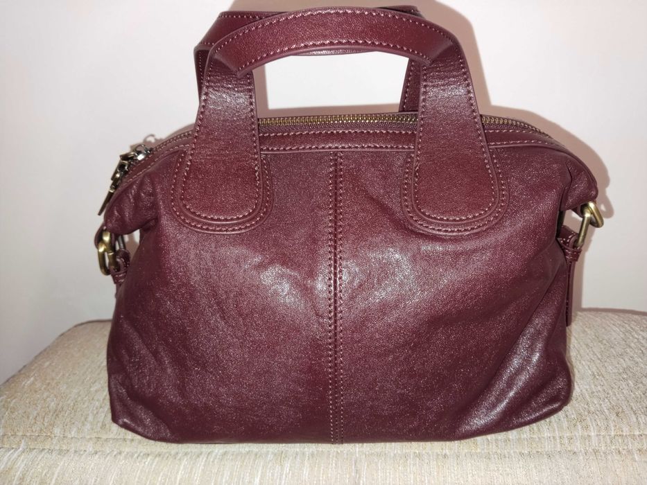 Новая кожаная сумка бордо средняя