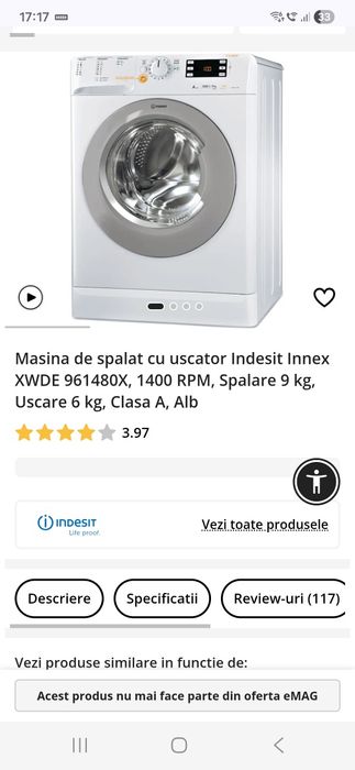 Vand masina de spalat haine Indesit cu uscator incorporat