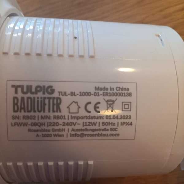 НОВ! Тих вентилатор за баня TULPIG с датчик за влага и таймер