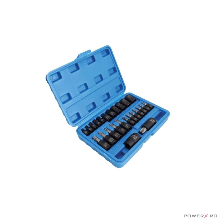 Trusa chei, biti Torx, E-Torx, 1/4" 3/8" 1/2", 25 piese Satra